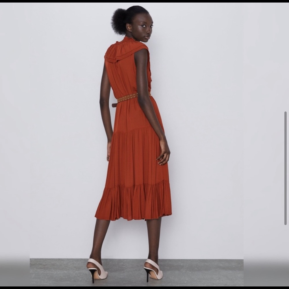 ZARA RUFFLE MIDI DRESS W BELT m - Picture 4 of 9